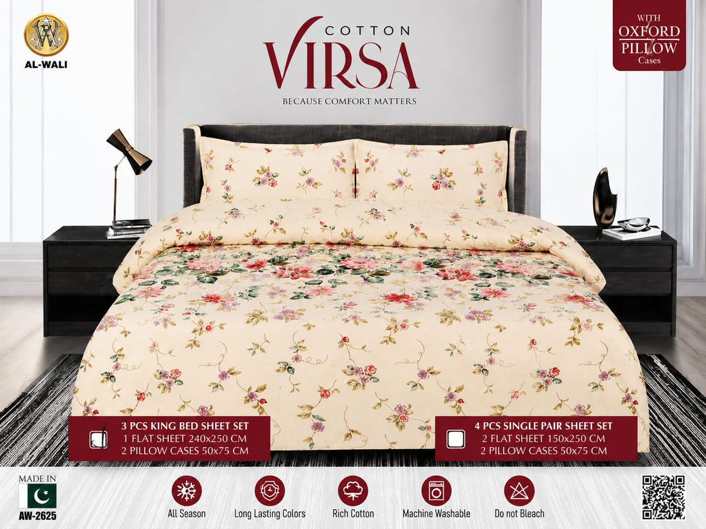 Cotton Virsa Floral Bedsheet Set — 3 & 4 Piece | Al-Wali