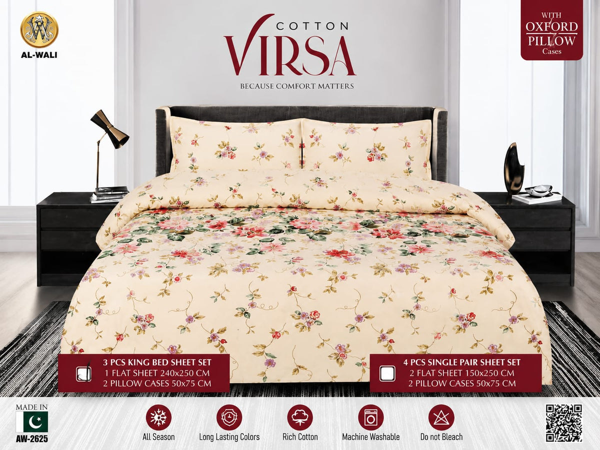 Cotton Virsa Floral Bedsheet Set — 3 & 4 Piece | Al-Wali