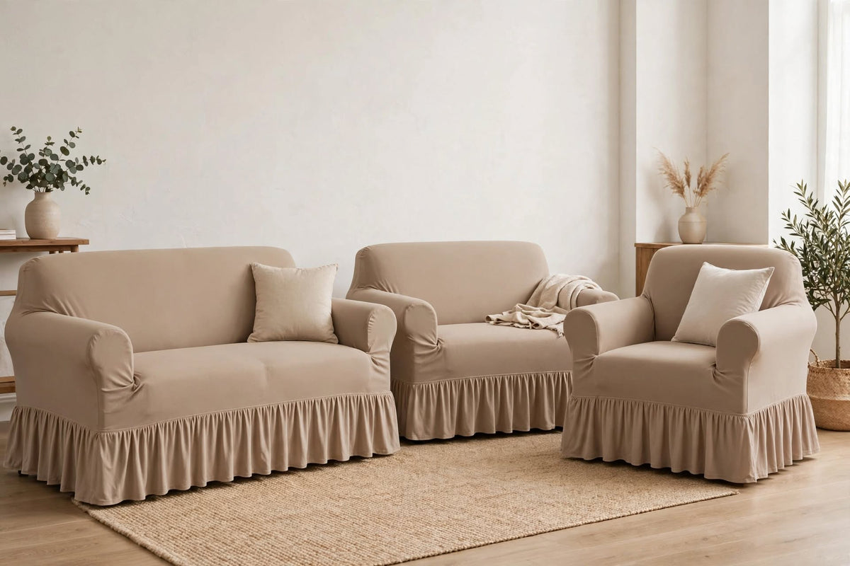 Sofa Cover Set Mehroon - Living Room View