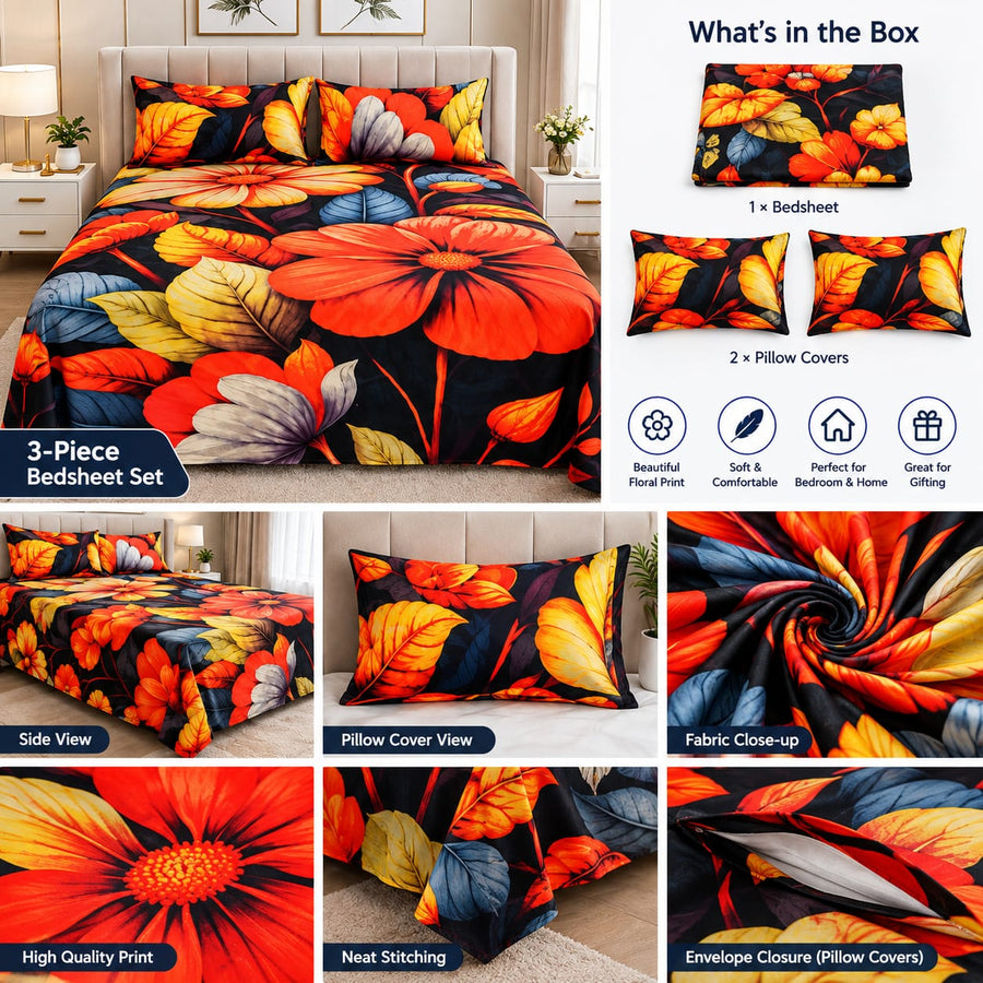 Luxury Floral Bedsheet Set 3-Piece - Product Overview