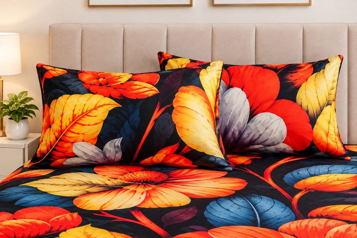 Floral Bedsheet Set - Pillow Cover Close Up