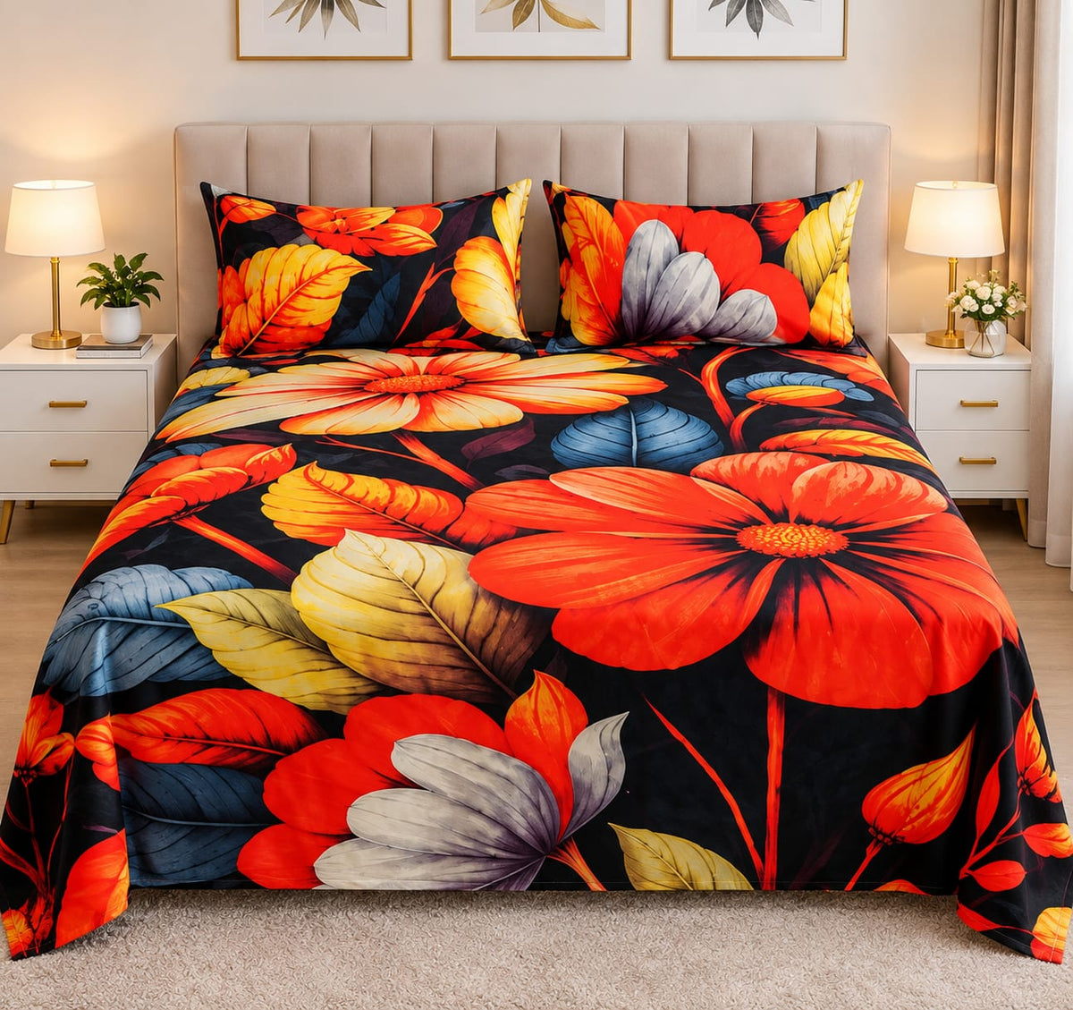 Floral Bedsheet Set - Full Bed View